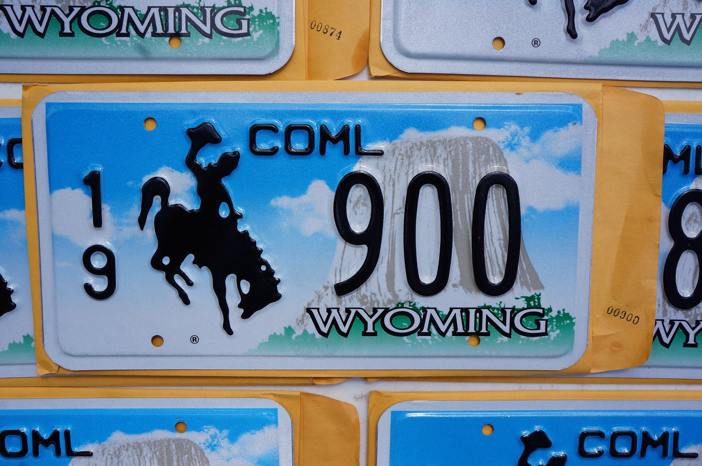 One or More Embossed WYOMING Cowboy & Horse Commercial License Plate + Envelope