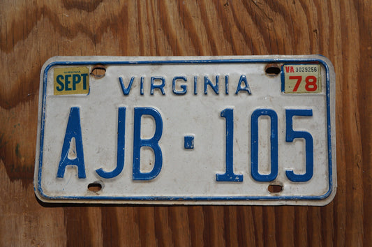 1978 Virginia Vintage White License Plate