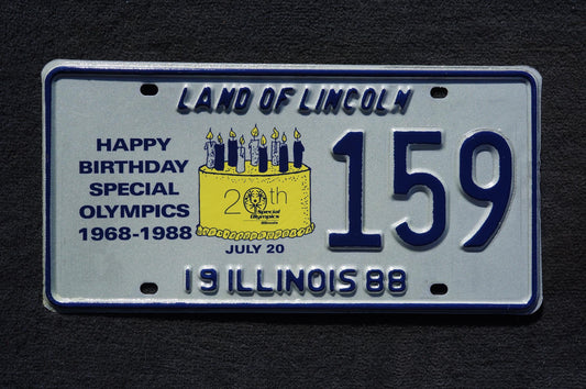 1988 Illinois 20th Special Olympics Happy Birthday License Plate # 159