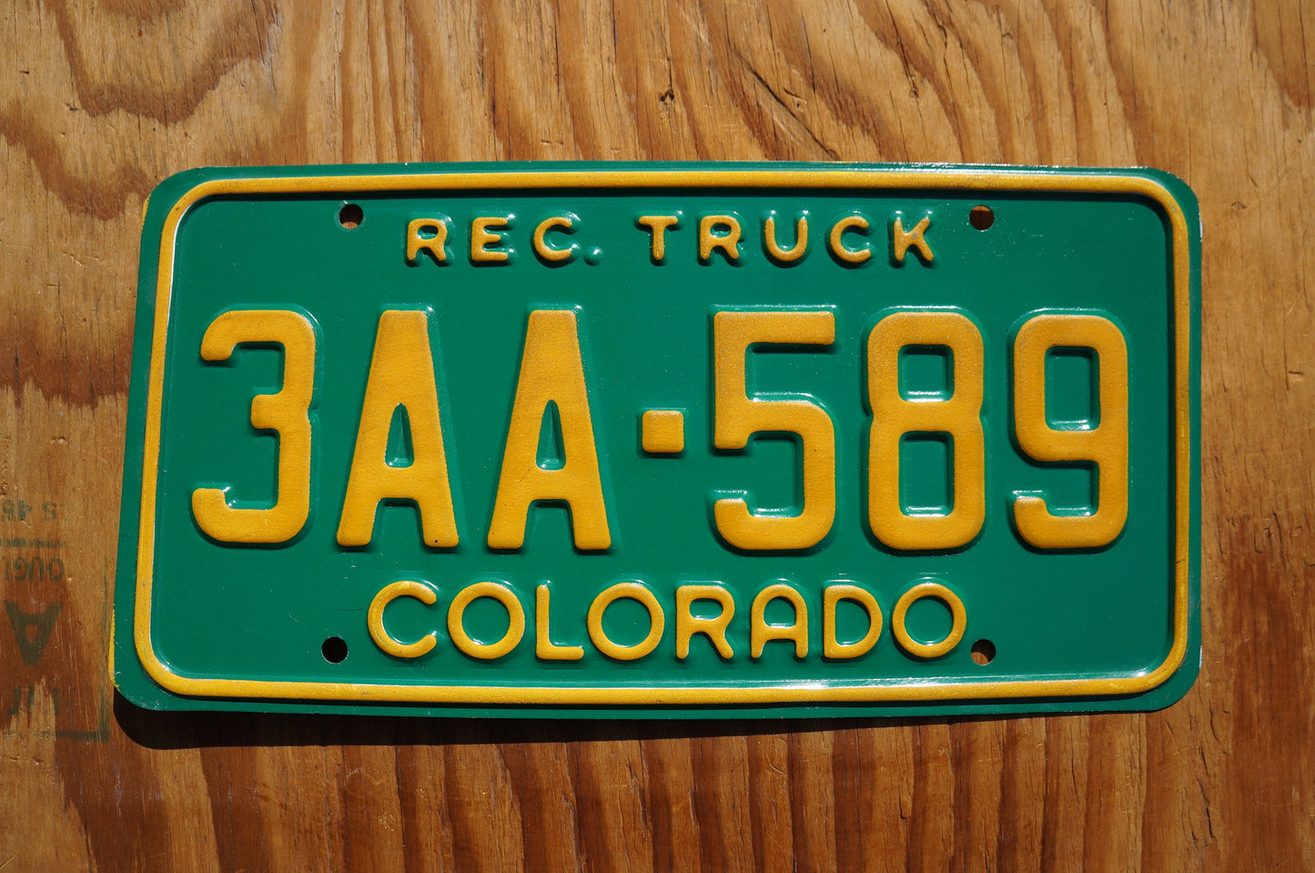 Colorado RECREATIONAL Truck License Plate # 3AA - 589