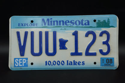 2008 Minnesota Vintage License Plate # VUU - 123