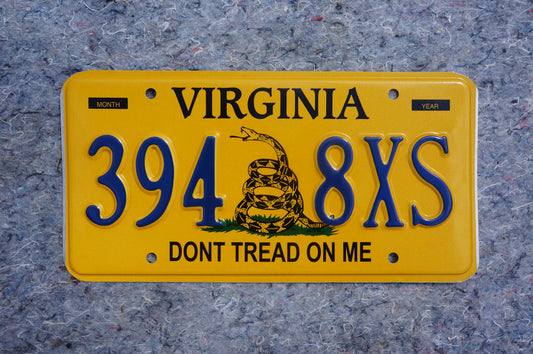 Yellow Virginia SNAKE License Plate - DON'T TREAD ON ME - Animal