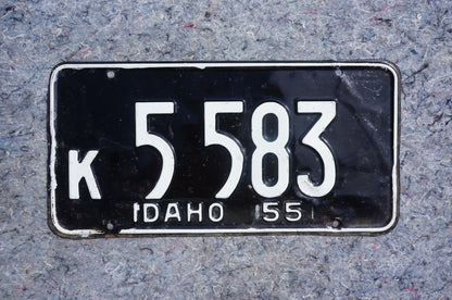 1955 Idaho License Plate - White on Black # 5 583