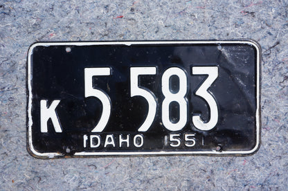 1955 Idaho License Plate - White on Black # 5 583