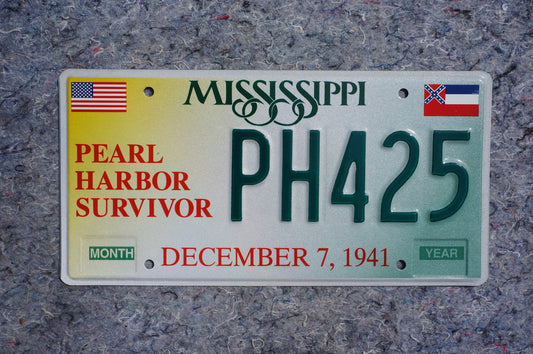 Mississippi PEARL HARBOR SURVIVOR License Plate - World War II - December 7 1941