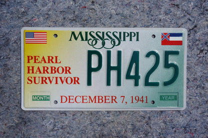 Mississippi PEARL HARBOR SURVIVOR License Plate - World War II - December 7 1941