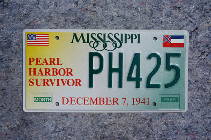 Mississippi PEARL HARBOR SURVIVOR License Plate - World War II - December 7 1941