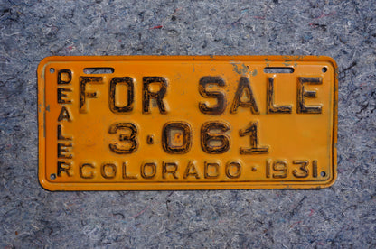 RARE 1931 Colorado DEALER FOR SALE License Plate # 3 - 061