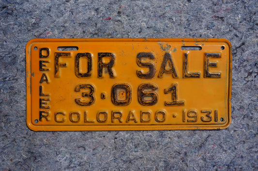 RARE 1931 Colorado DEALER FOR SALE License Plate # 3 - 061