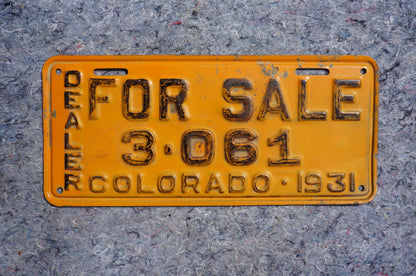 RARE 1931 Colorado DEALER FOR SALE License Plate # 3 - 061
