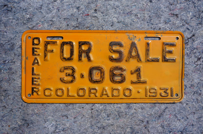 RARE 1931 Colorado DEALER FOR SALE License Plate # 3 - 061