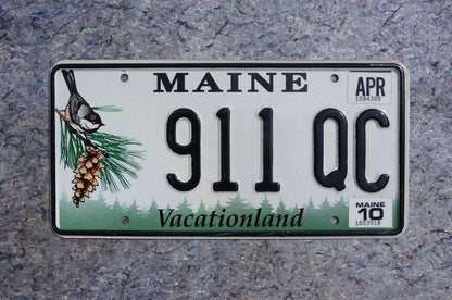 2010 Maine Pine Cone & Bird Graphic License Plate # 911 QC