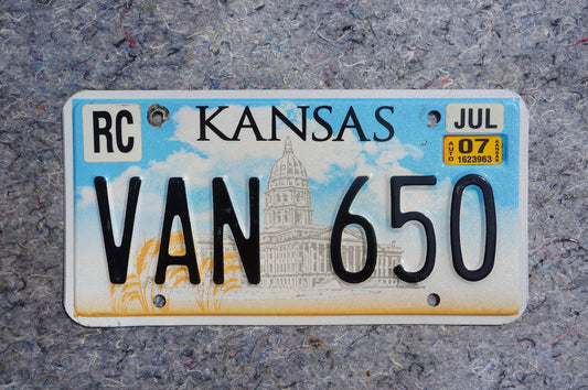 2007 Kansas License Plate # VAN 650