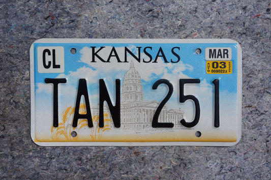 2003 Kansas License Plate # TAN 251