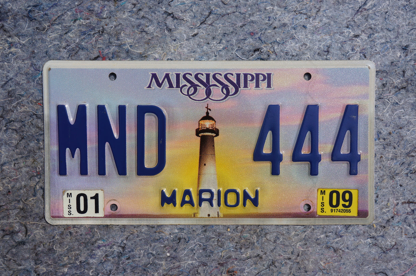 2009 Mississippi Lighthouse License Plate # MND 444