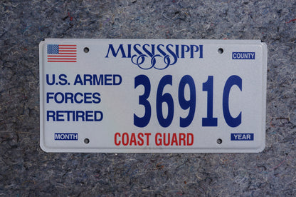 Mississippi COAST GUARD License Plate -  US ARMED FORCES RETIRED - Military