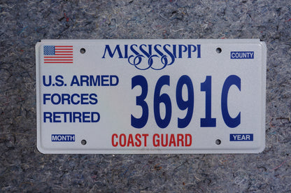 Mississippi COAST GUARD License Plate -  US ARMED FORCES RETIRED - Military