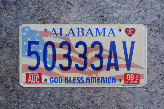 2009 Alabama GOD BLESS AMERICA License Plate # 50333AV