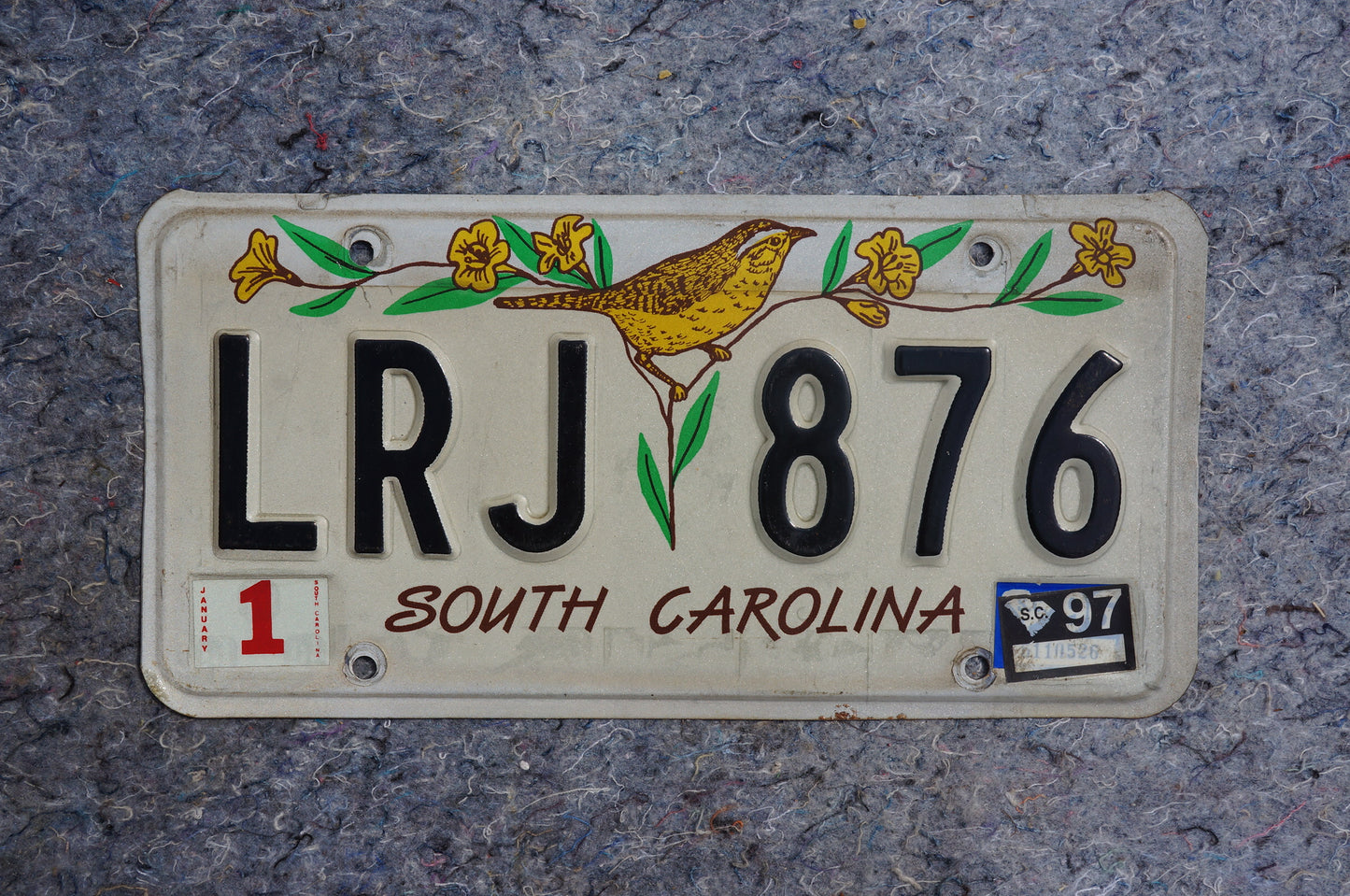 1997 South Carolina Yellow Bird Graphic Vintage License Plate