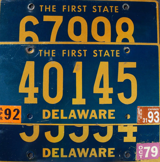 DELAWARE LICENSE PLATES - Yellow on Blue Flat License Plate Tags Random #