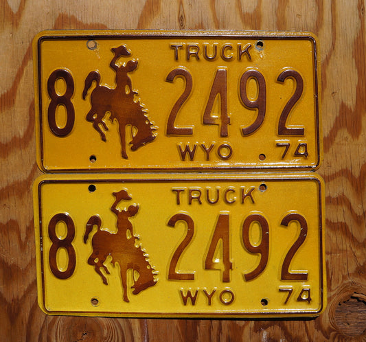 ONE or MORE - 1974 Wyoming COWBOY Horse License Plate PAIR / SET - MINT ORIGINAL