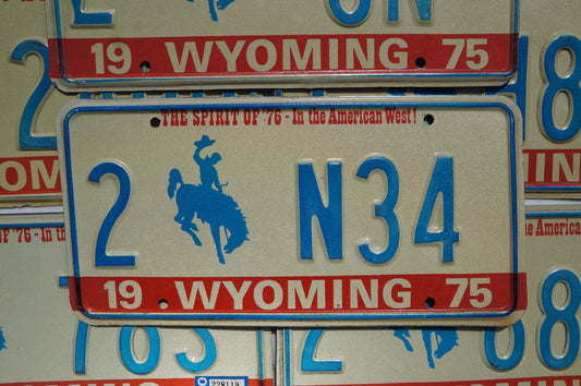 1975 1976 1977 WYOMING LICENSE PLATES - BICENTENNIAL COWBOY HORSE License Plate