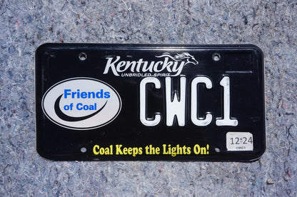 2024 Kentucky Black Friends of Coal Vanity License Plate # CWC1 - COAL KEEPS THE LIGHTS ON
