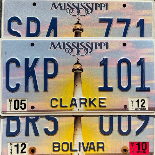 MISSISSIPPI LIGHTHOUSE Graphic License Plate Tags GOOD Condition