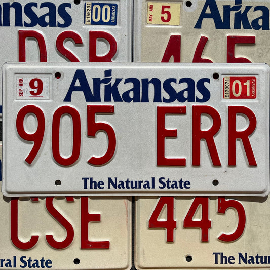 2000s ARKANSAS Vintage Embossed  License Plate Tags RED Letters
