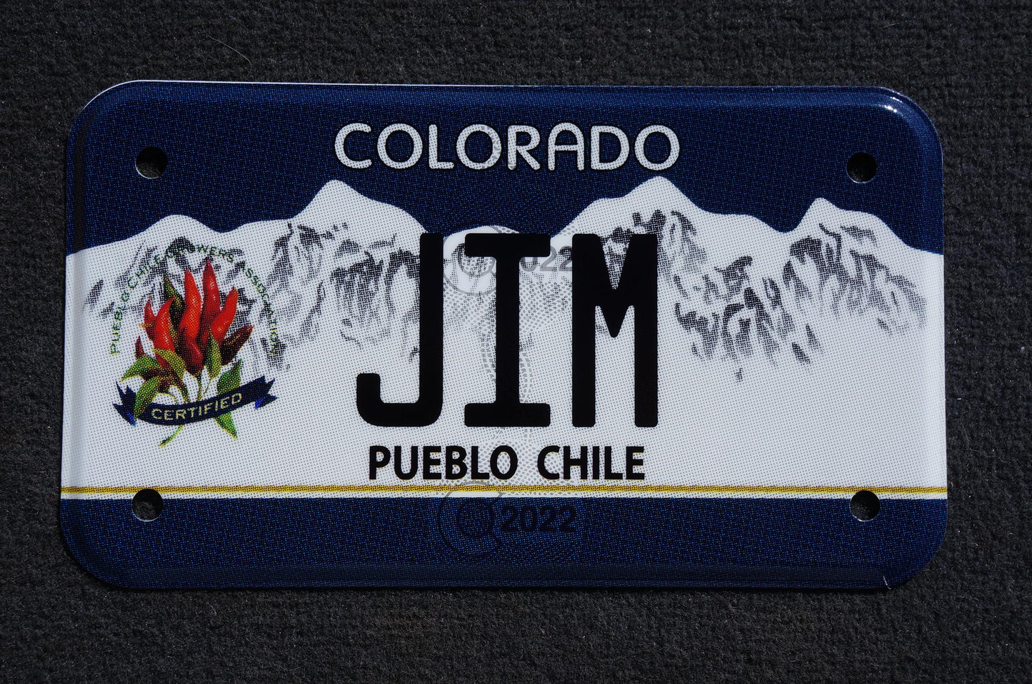 2022 Colorado JIM MOTORCYCLE Pueblo Chile Blue Vanity License Plate