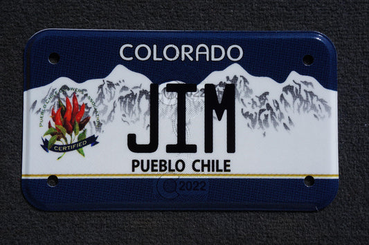 2022 Colorado JIM MOTORCYCLE Pueblo Chile Blue Vanity License Plate