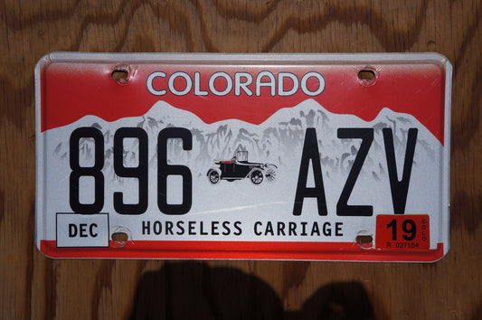 2019 Colorado HORSELESS CARRIAGE Red License Plate