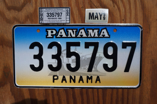 1999 PANAMA Blue License Plate with validation stickers - Unused