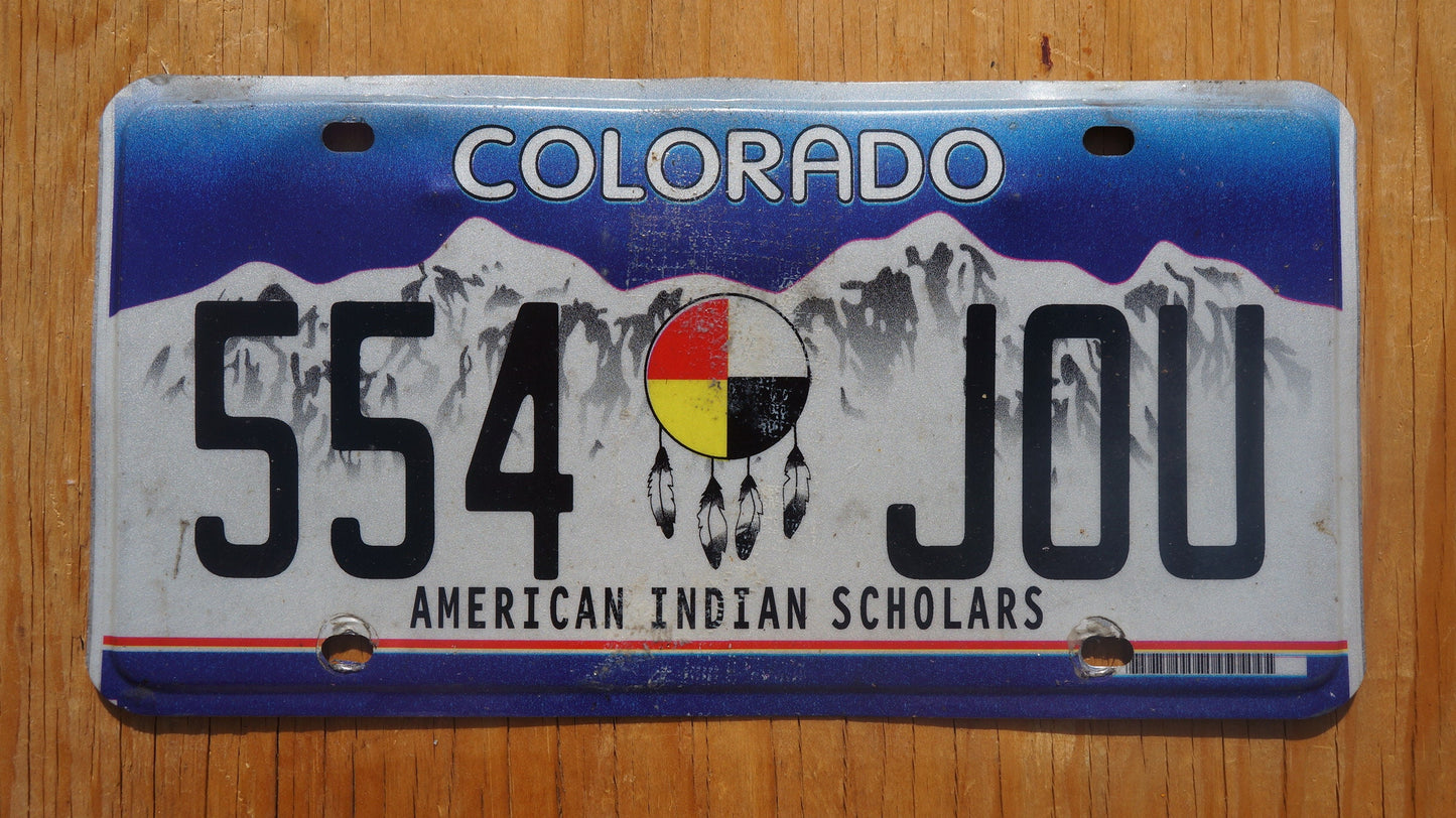 Colorado AMERICAN INDIAN SCHOLARS Snow Mountains License Plate Dream Catcher