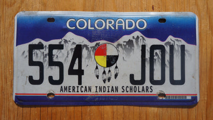 Colorado AMERICAN INDIAN SCHOLARS Snow Mountains License Plate Dream Catcher