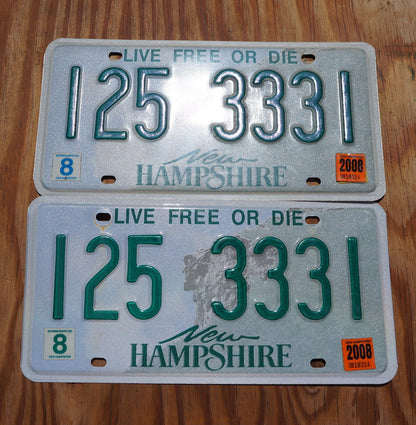 2008 New Hampshire license plate SET / PAIR # 125 3331