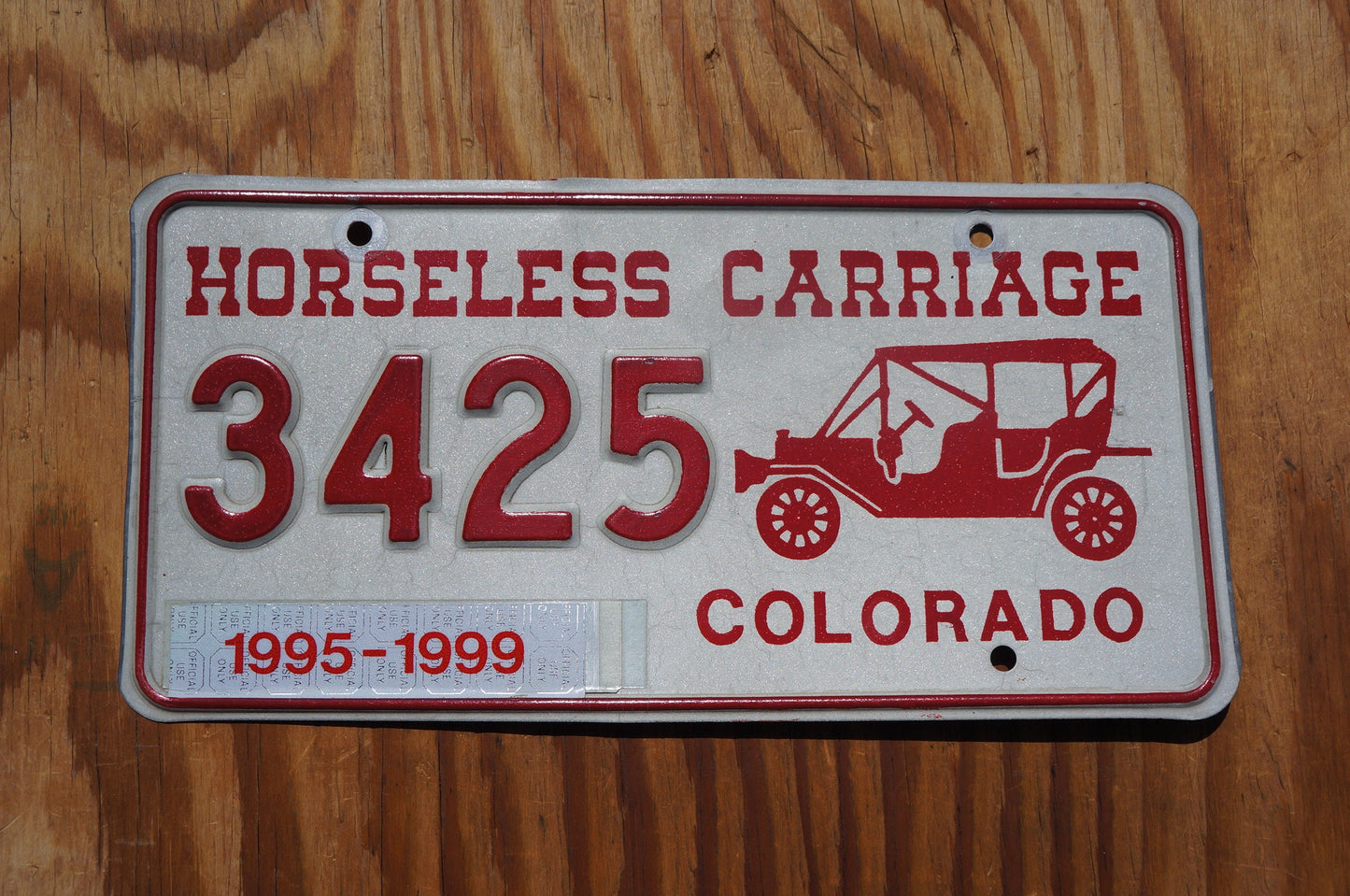 1995 1996 1997 1998 1999 Colorado HORSELESS CARRIAGE License Plate Antique Auto