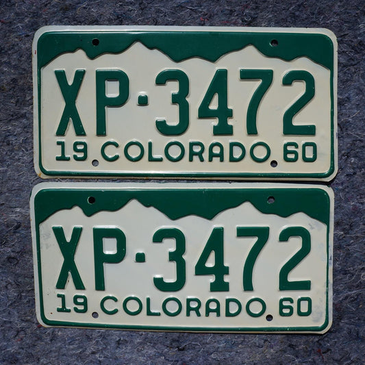 1960 Colorado Green License Plate PAIR / SET