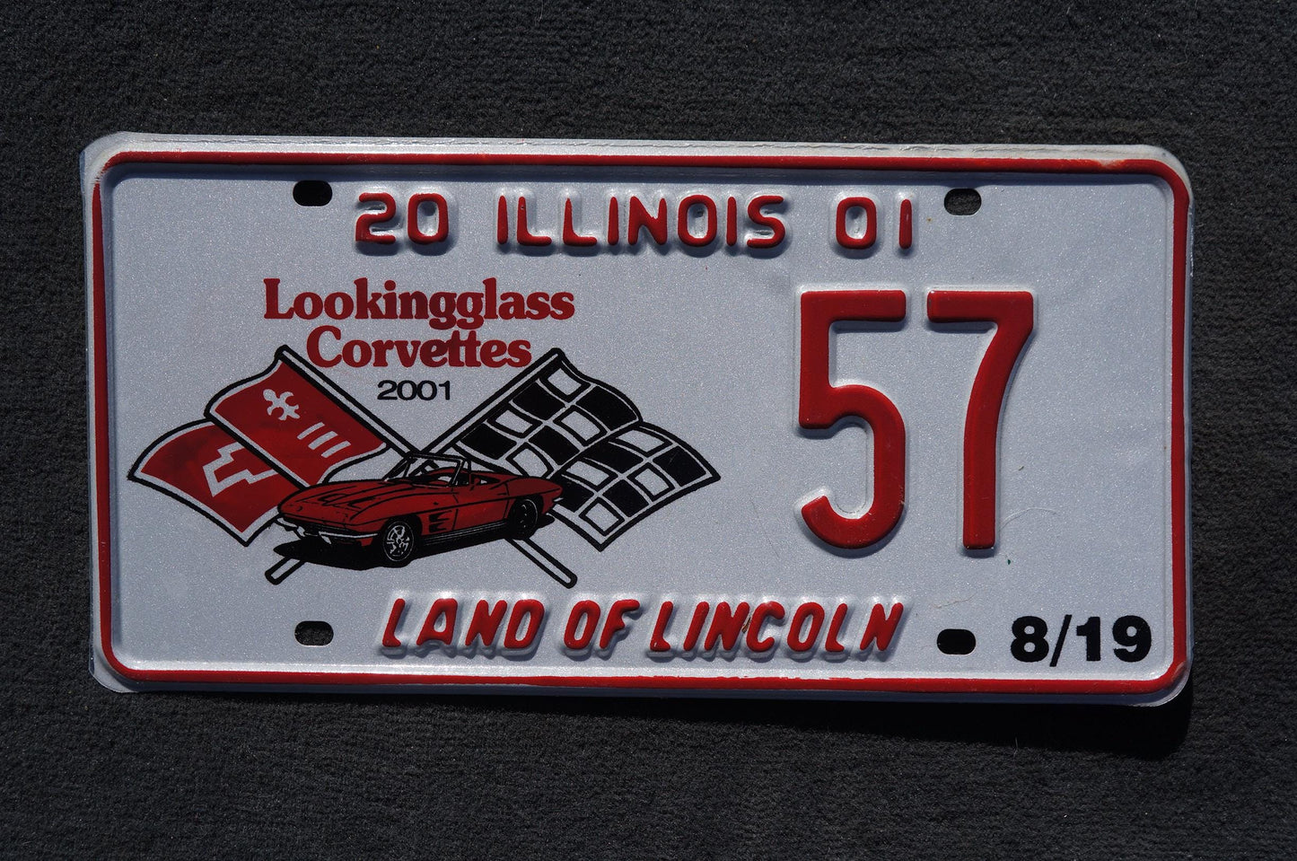 2001 Illinois Lookingglass Corvettes License Plate # 57