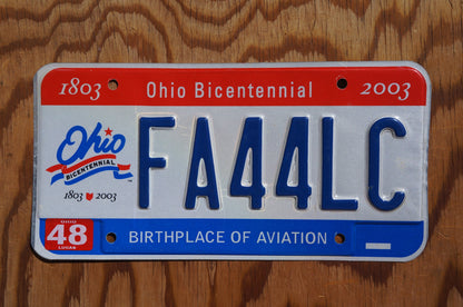 2003 Ohio BICENTENNIAL License Plate - Red White Blue