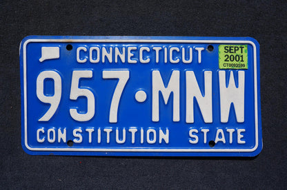 2001 Connecticut Blue Vintage License Plate - Constitution State