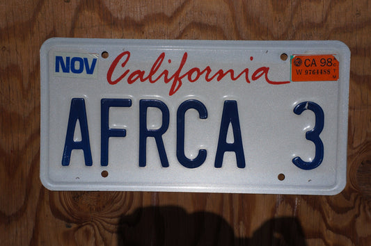 1998 California Vanity AFRICA License Plate # AFRCA 3