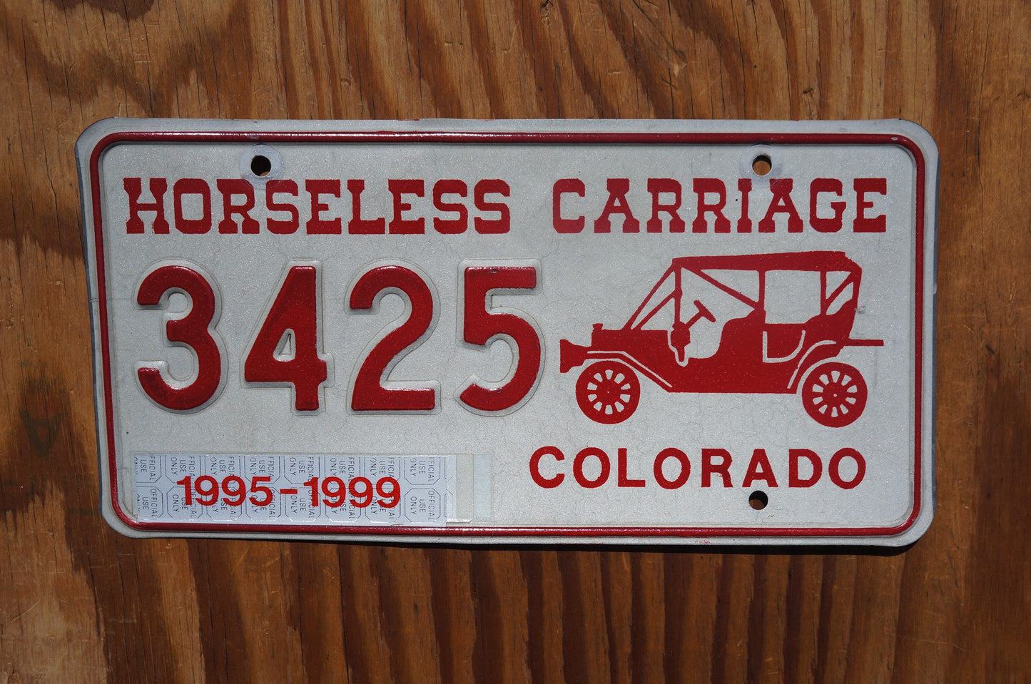1995 1996 1997 1998 1999 Colorado HORSELESS CARRIAGE License Plate Antique Auto
