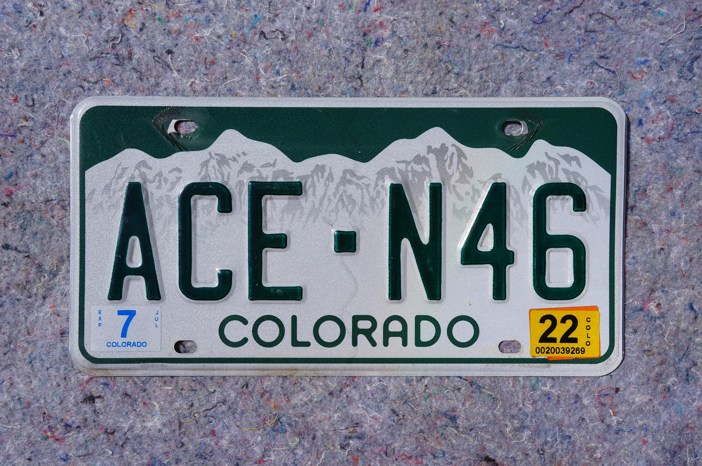 2022 Colorado License Plate # ACE - N46