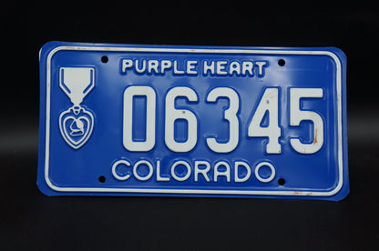 Colorado PURPLE HEART Injured Military License Plate - Nice Original