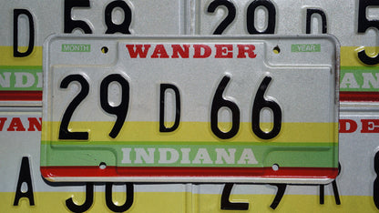 1980s Indiana Vintage License Plate: Wander Yellow Green Red Stripes