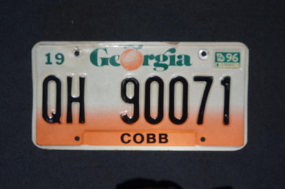 1996 Georgia Peach License Plate COBB County