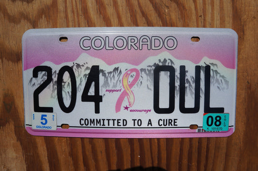 2008 Colorado PINK RIBBON - Committed to a Cure - Women Heath - Cancer - License Plate