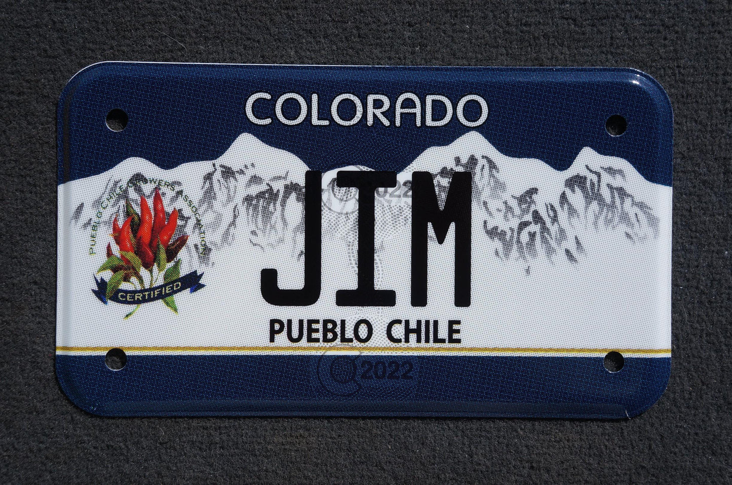 2022 Colorado JIM MOTORCYCLE Pueblo Chile Blue Vanity License Plate