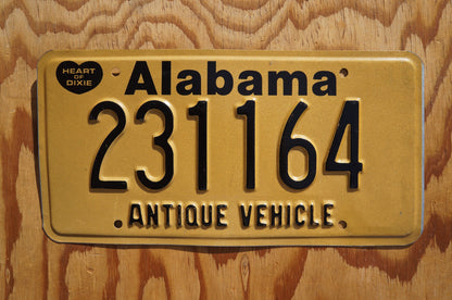 Alabama Antique Vehicle License Plate: Heart of Dixie, Yellow Tag